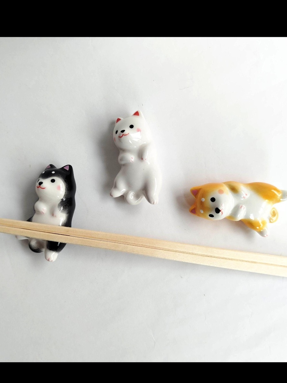 Cute dog Chopstick Rest Set - White, Black, and Yellow